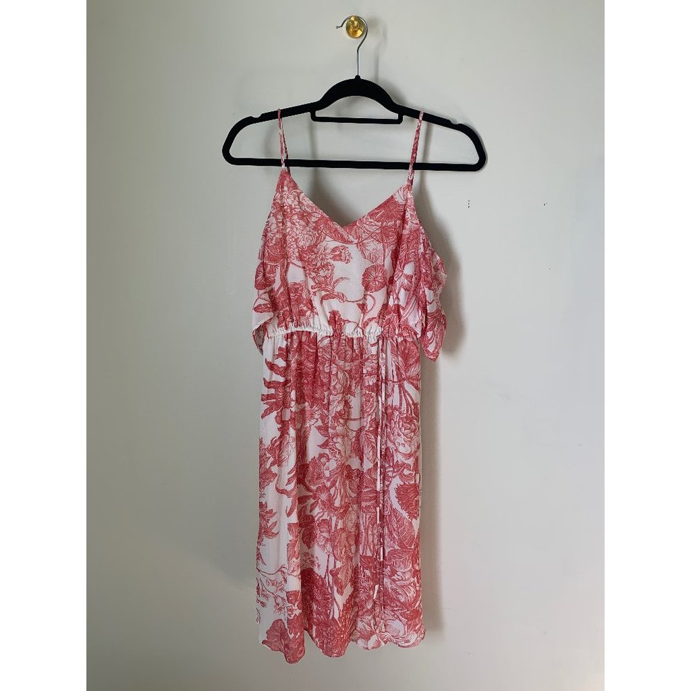 LOFT Red and White Midi Dress with Peekaboo Should